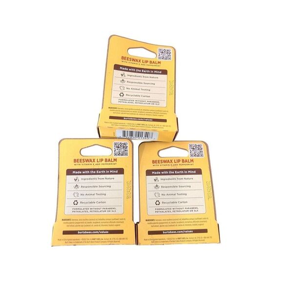 3 BURT'S BEES BEESWAX LIP BALM  with Vitamin E & Peppermint natural - Picture 2 of 2